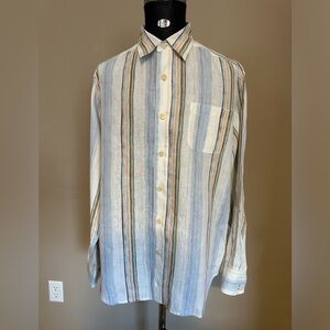 Tommy Bahama Mens Linen Blue Multi colored Button Down Shirt Size M. Good cond